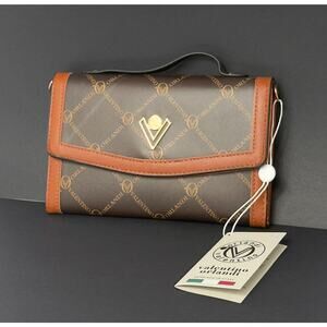 Valentino Orlando Crossbody Handbag Two Tone Brown 5" X 7.5" Guitar Strap NWT